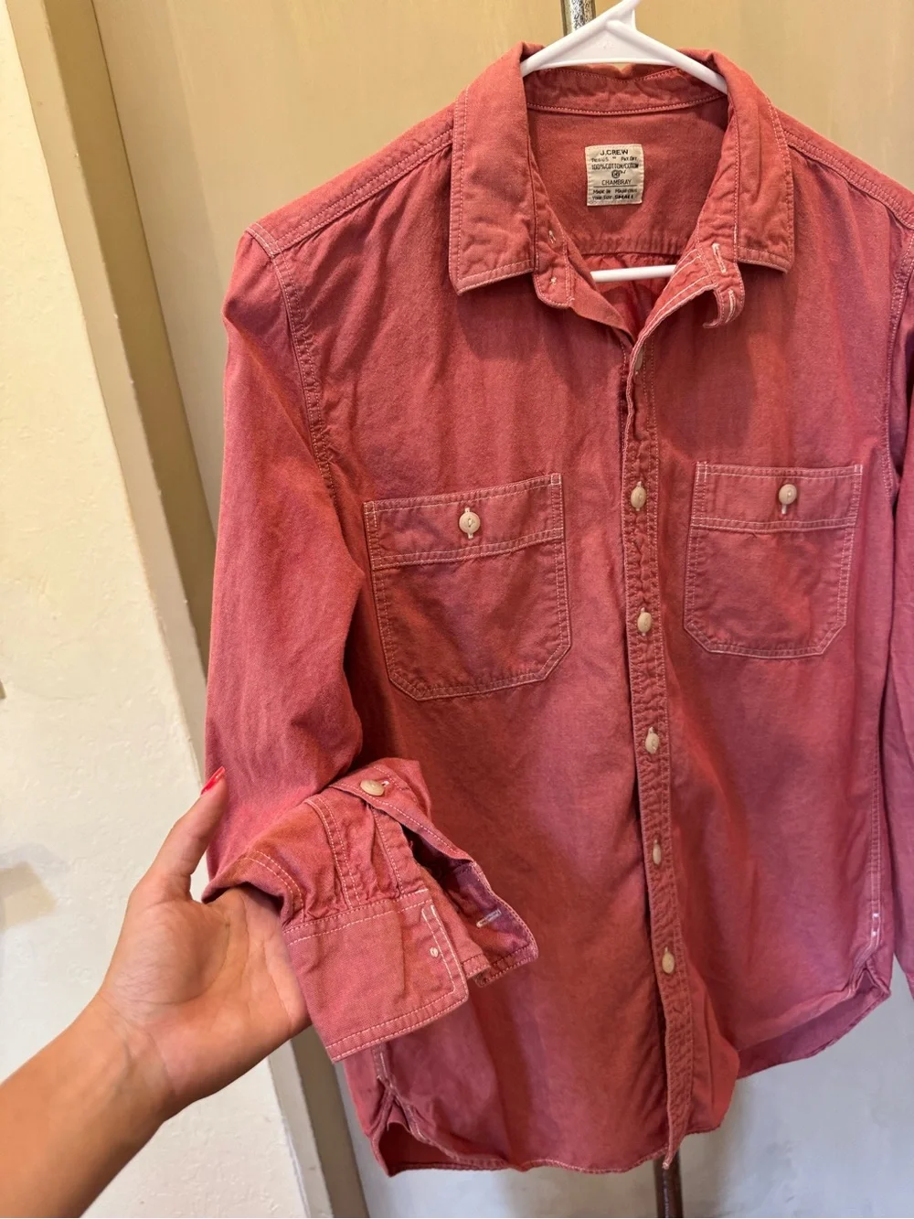 J.Crew Chambray Button Up Shirt Men’s Small 100% Cotton Red Workwear Casual